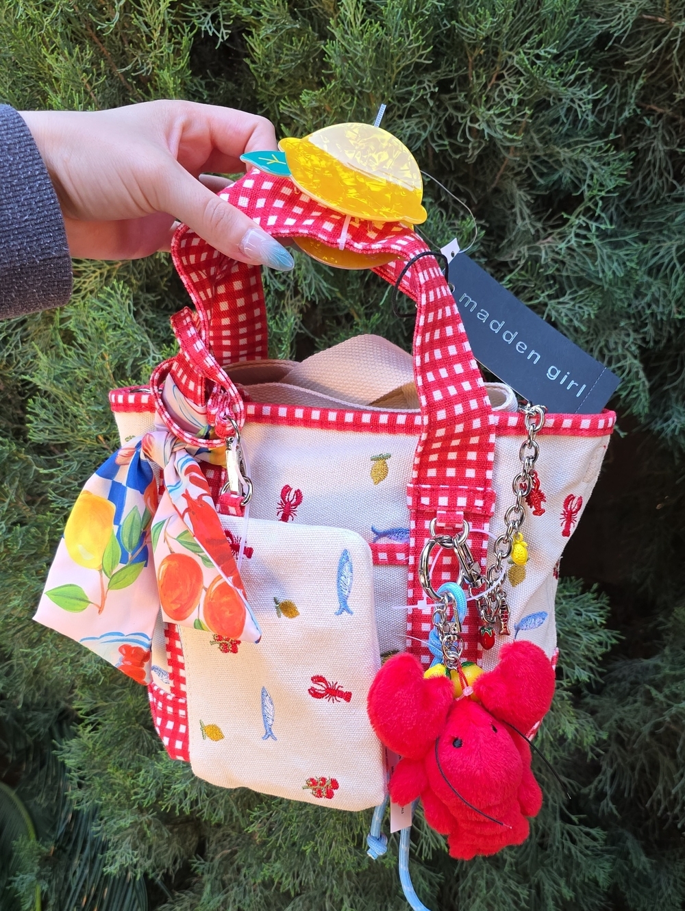 Madden Girl Tote with Red Lobster Charm